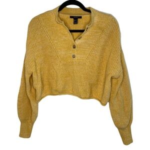 Forever 21 Cropped Puff Sleeve Ribbed Knit Sweater in Mustard Yellow Size L